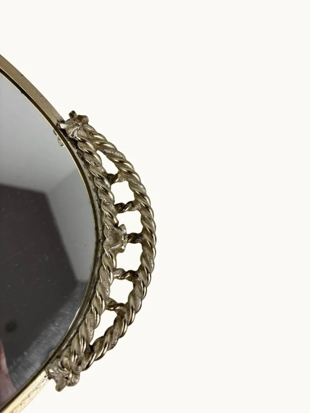 Vintage Hollywood Regency Gold Rope Mirrored Vanity Tray Oval